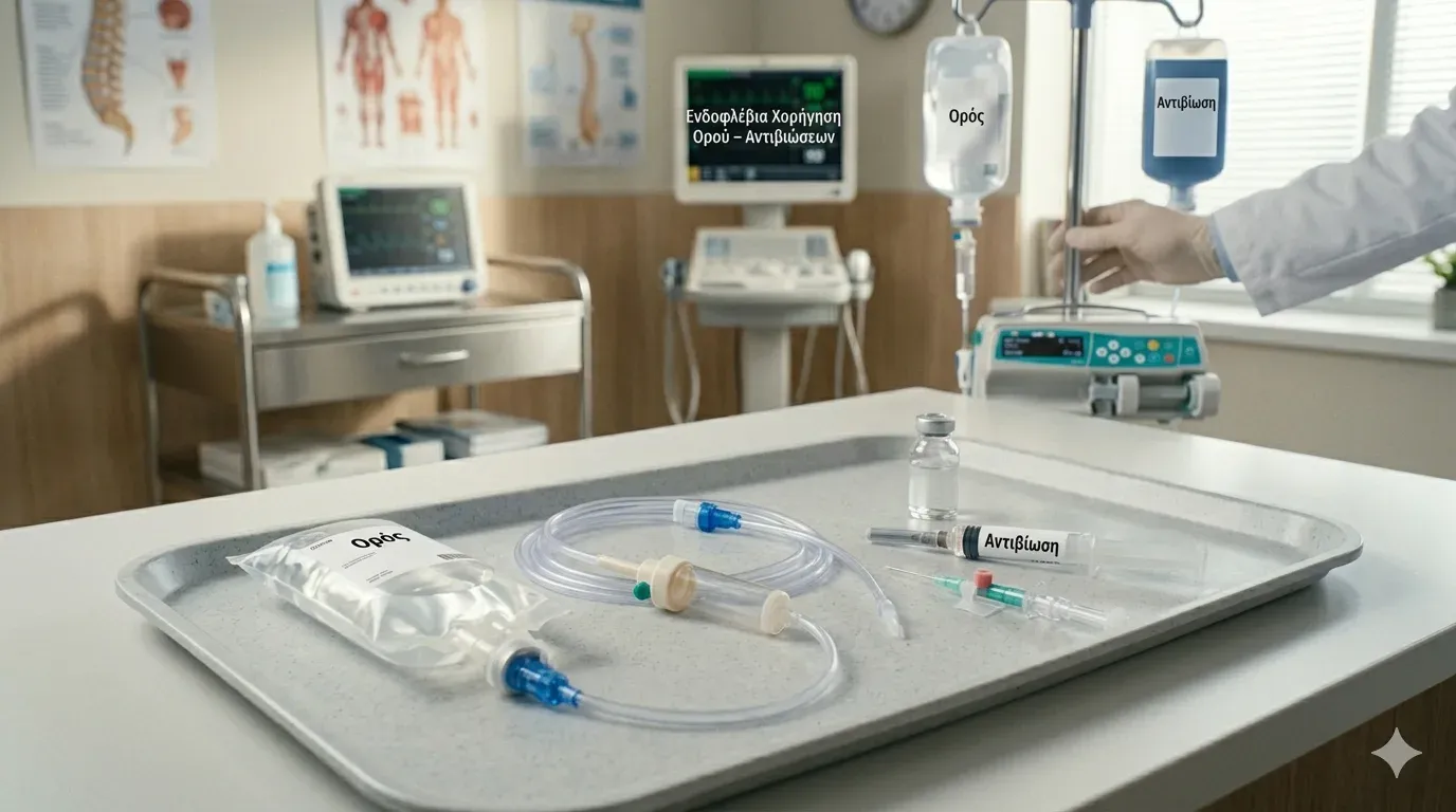 Ενδοφλέβια χορήγηση ορού και αντιβιώσεων κατ' οίκον